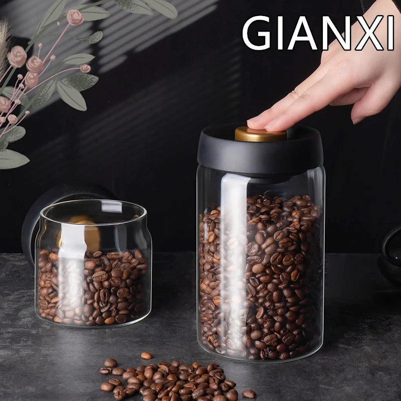 Vacuum-Sealed Glass Canister for Coffee Beans and Food Storage